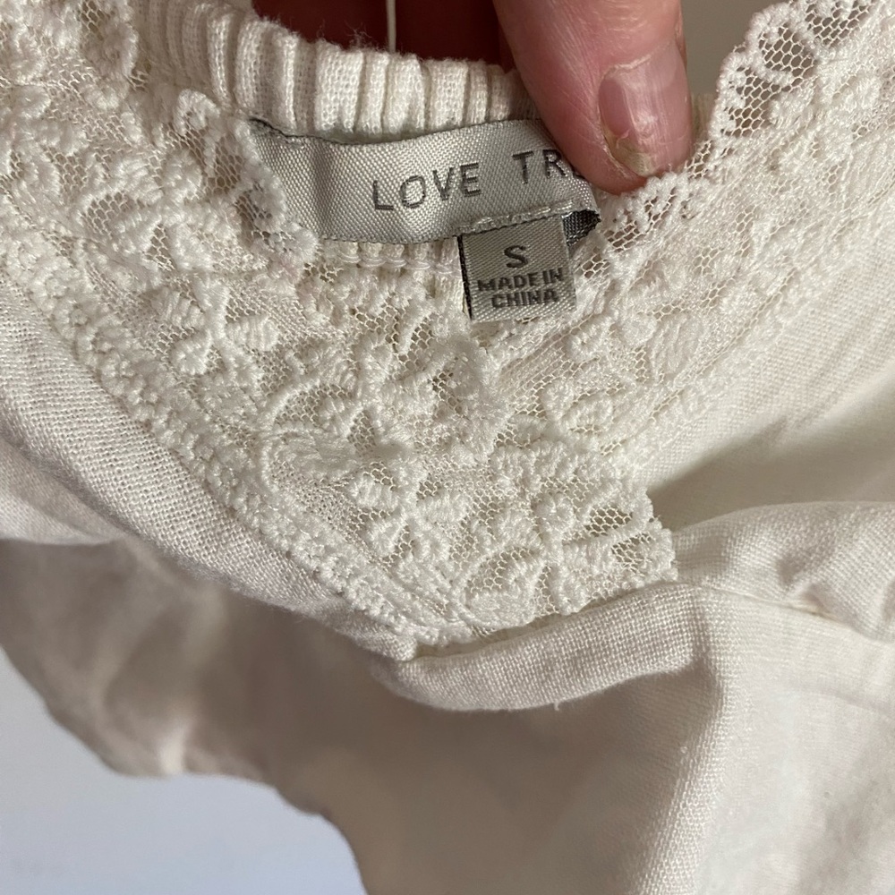 Love Tree White Lace Trim Cropped Blouse Boho Cottagecore Fairy - Picture 3 of 5